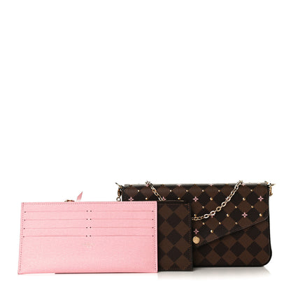 Louis Vuitton Damier Ebene Studded Pochette Felicie Chain Wallet 1 of 11