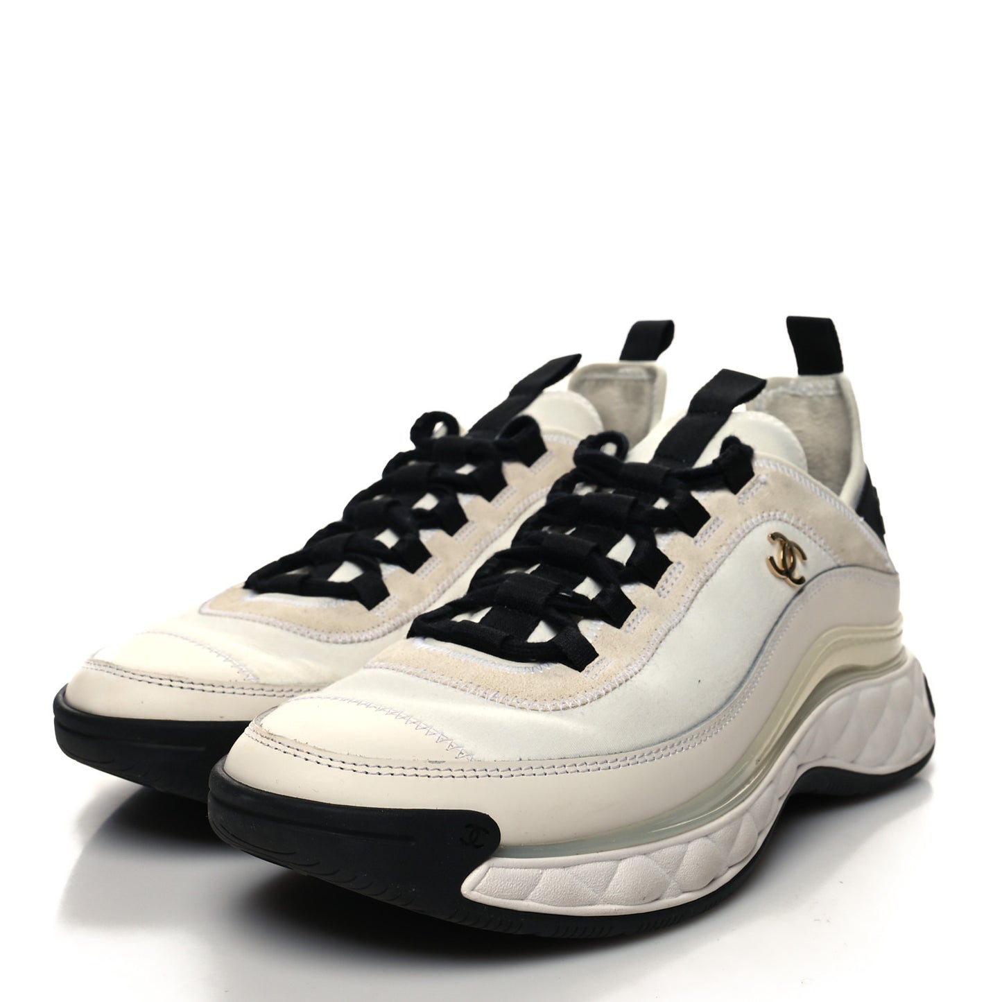 Velvet Calfskin Mixed Fibers CC Sneakers 39.5 Ivory Black