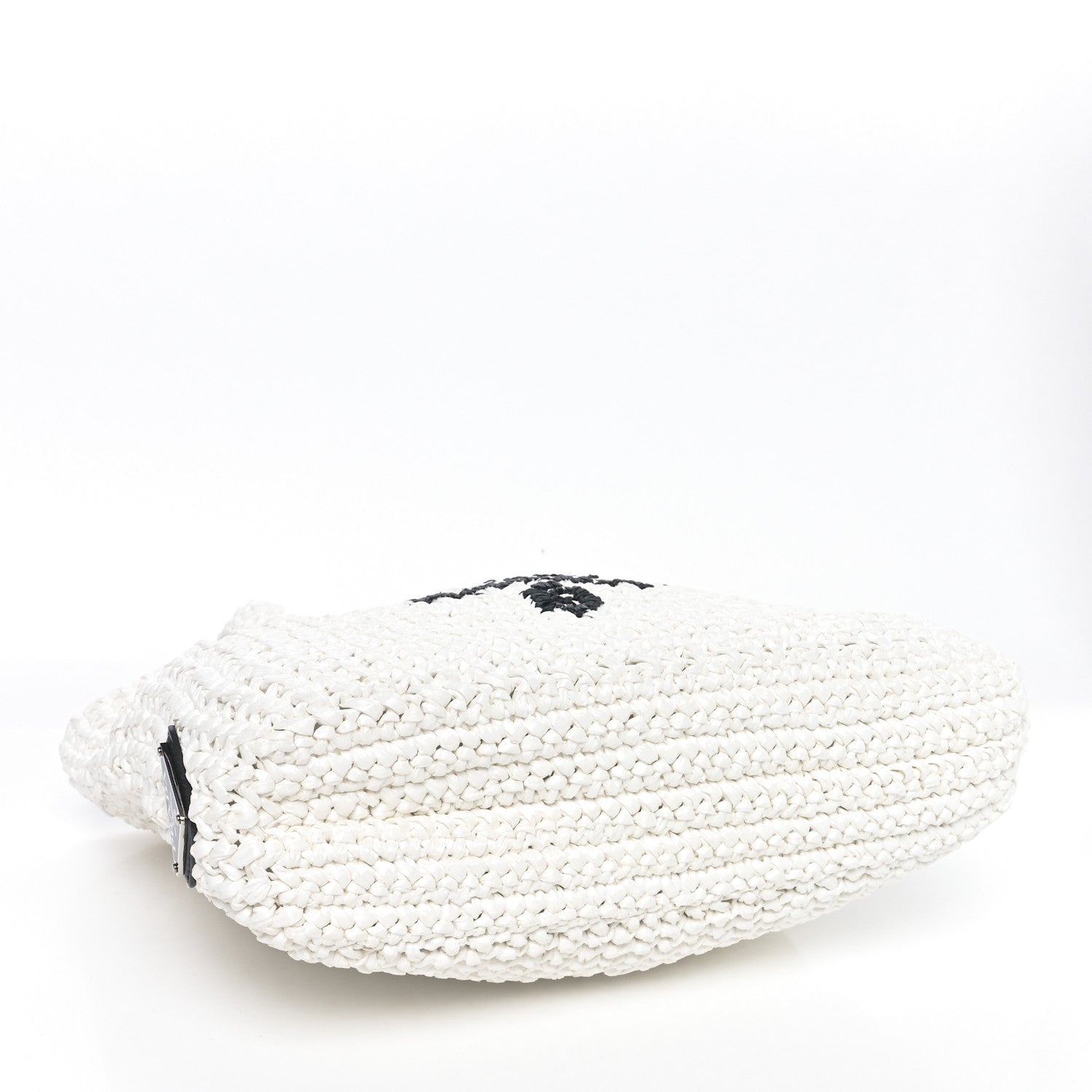 Prada Yarn Raffia Effect Crochet Embroidered Small Logo Tote White 4 of 10