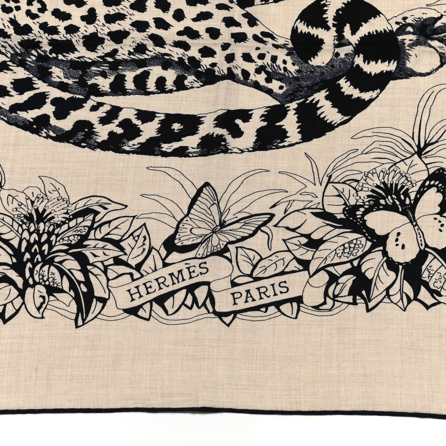 Cashmere Silk Jungle Love Tattoo Shawl 140 Natural Bleu Black