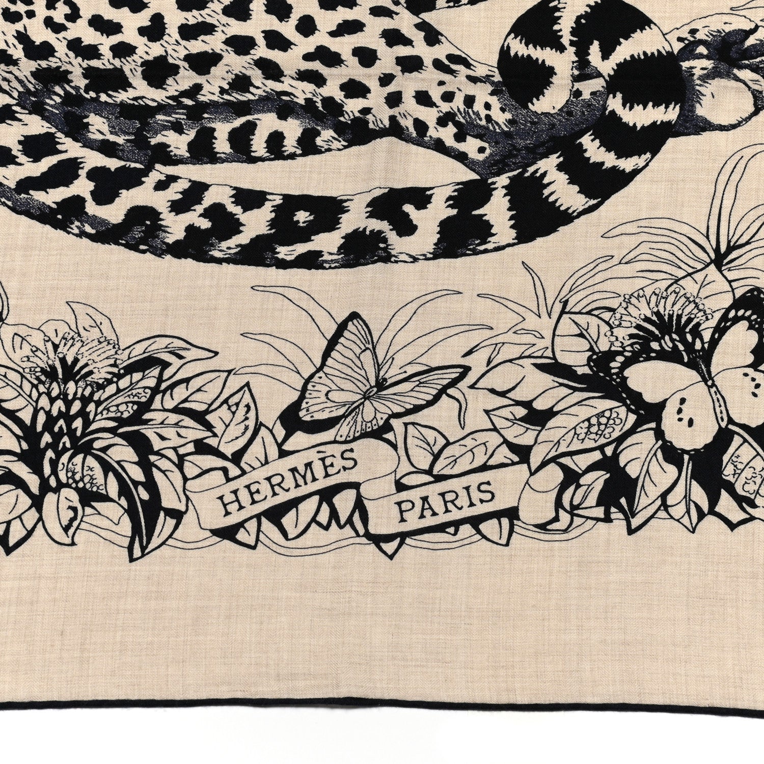 Hermes Cashmere Silk Jungle Love Tattoo Shawl 140 Natural Bleu Black 2 of 6