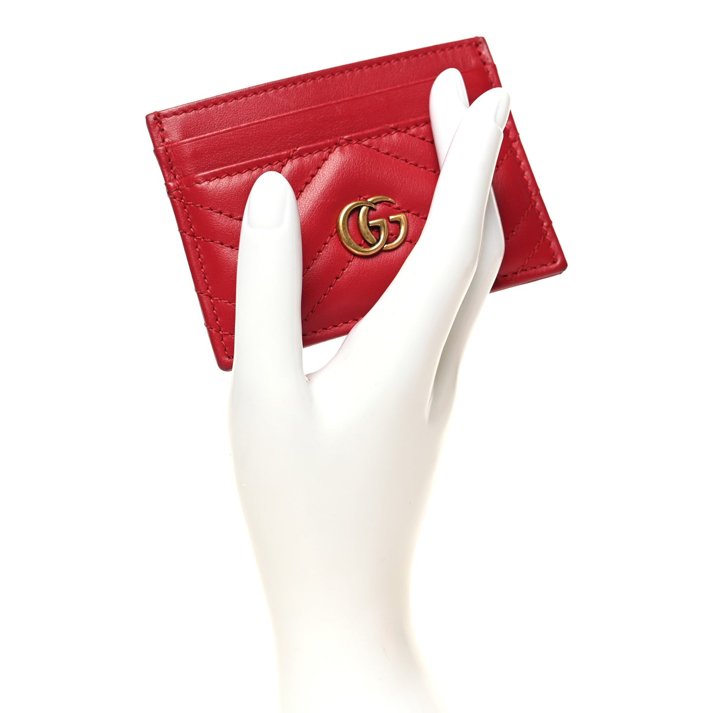 Calfskin Matelasse GG Marmont Card Holder Hibiscus Red