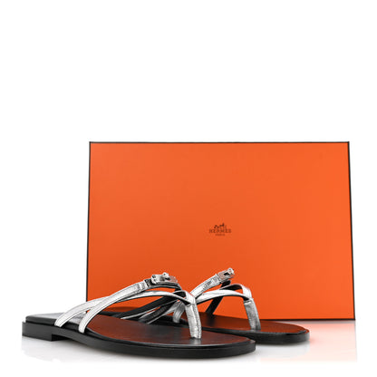 Hermes Metallic Goatskin Miss Sandals 36 Gris Argente 9 of 9
