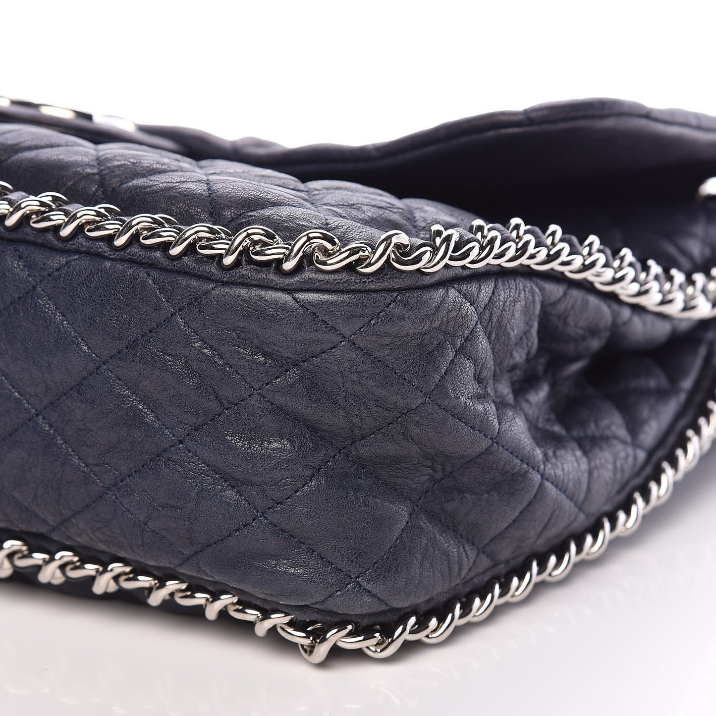 Washed Lambskin Quilted Chain Around Maxi Flap Dark Navy Blue