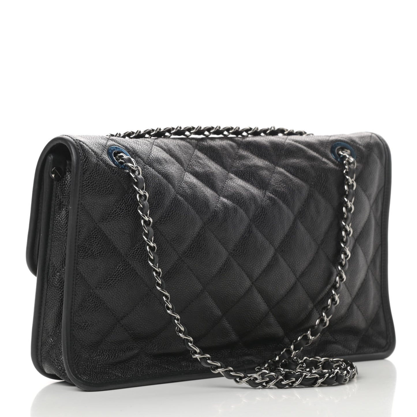 Caviar Quilted Large French Riviera Flap Black