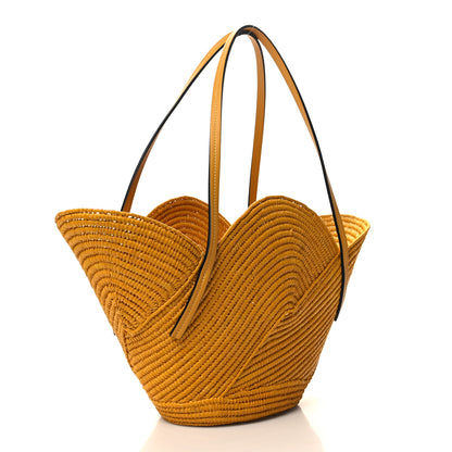 Loewe Calfskin Raffia Paulas Ibiza Petal Basket Tote Bag Ochre 3 of 10