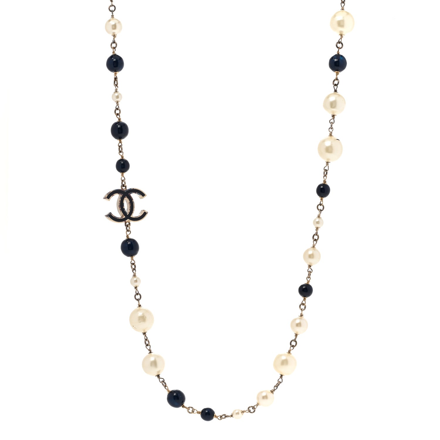Chanel Pearl Beaded CC Long Necklace Navy 1 of 11