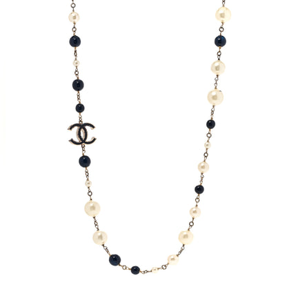 Chanel Pearl Beaded CC Long Necklace Navy 1 of 11