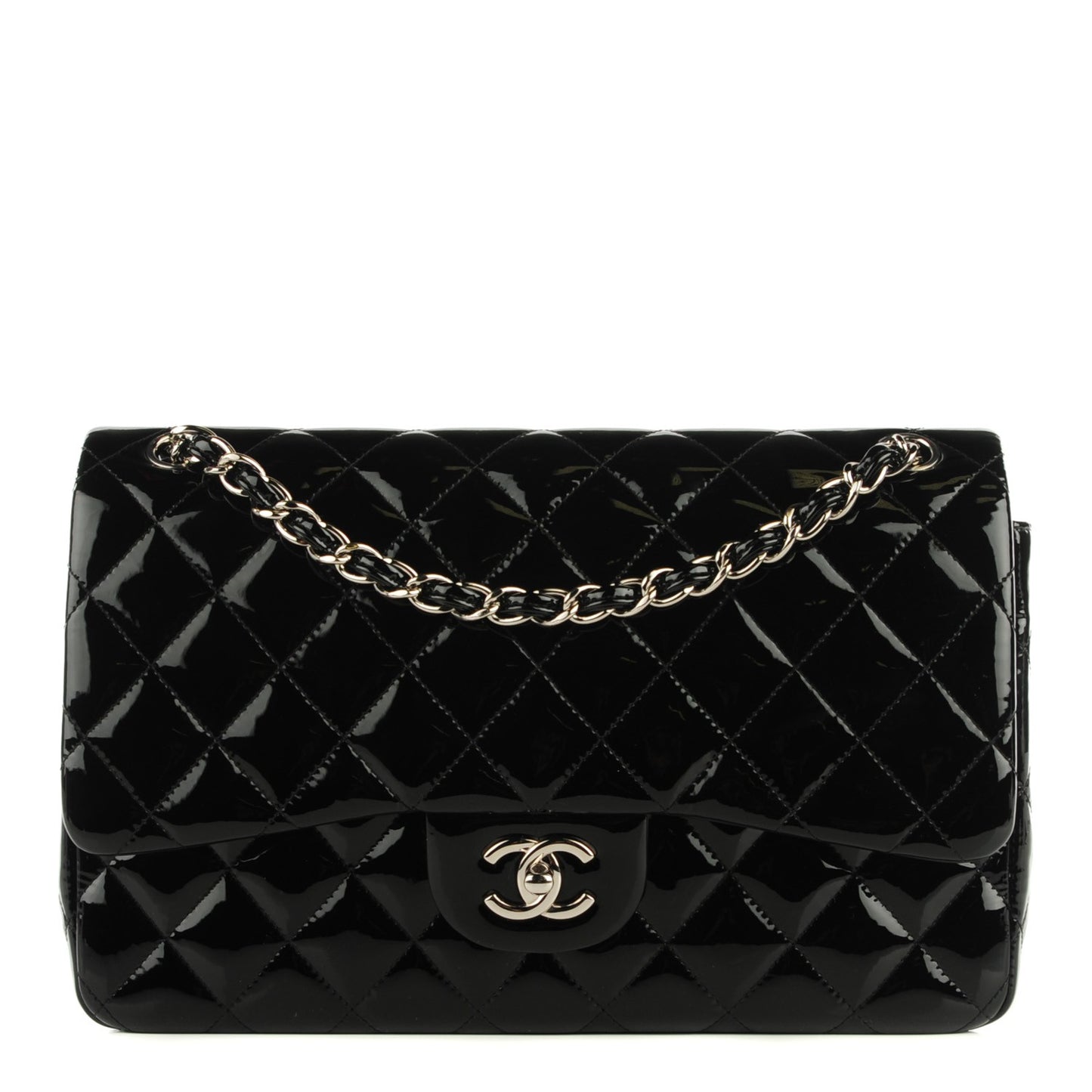 Patent Quilted Jumbo Double Flap Black