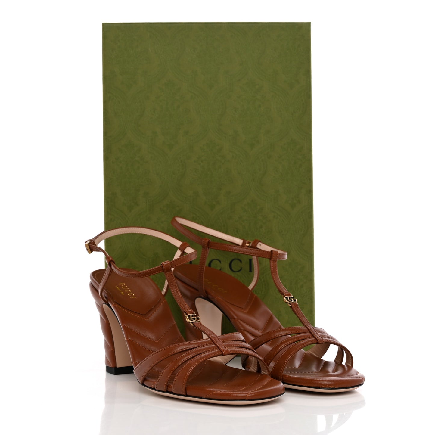Nappa Matelasse T-Strap 40mm Sandals 38 Brown Papaya