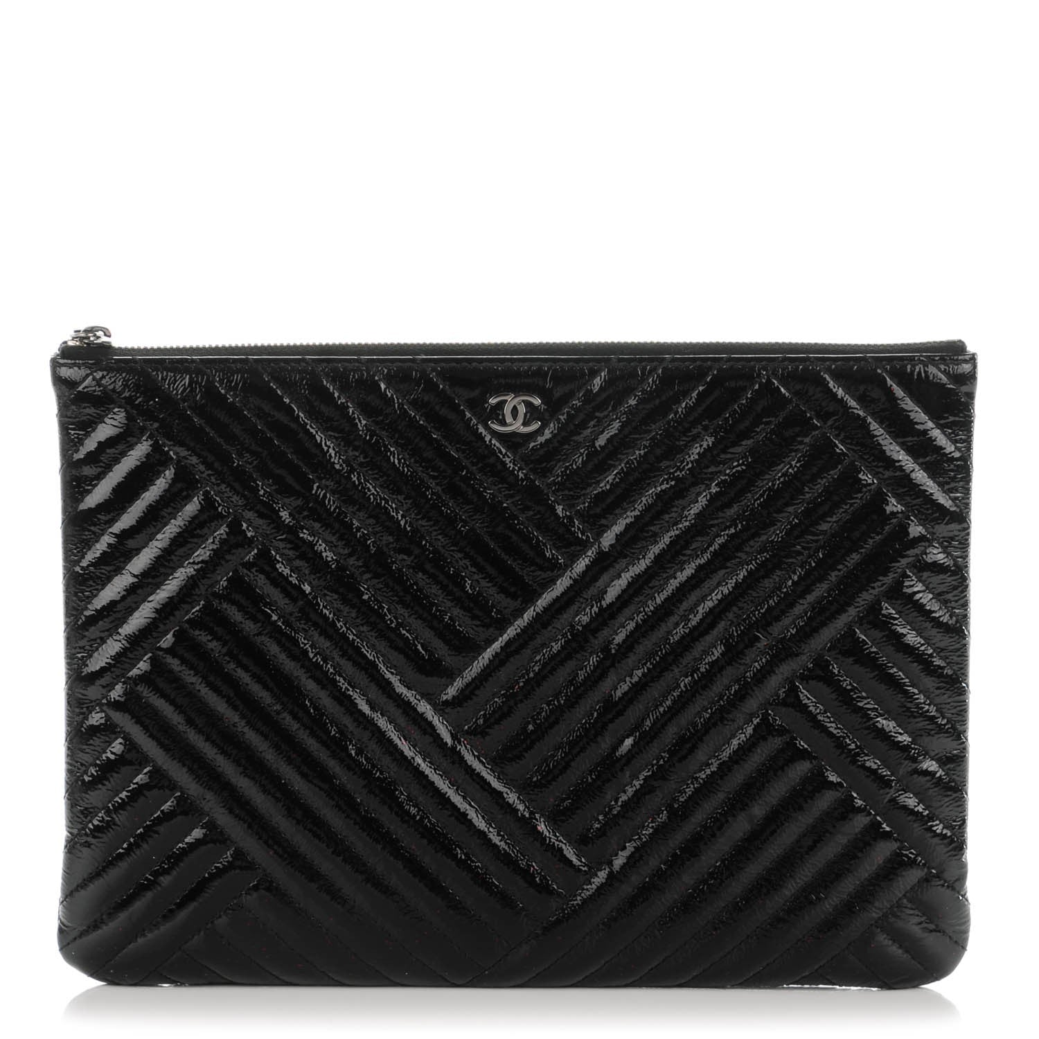 Chanel Distressed Patent Medium CC Crossing Cosmetic Case Black 1 of 7
