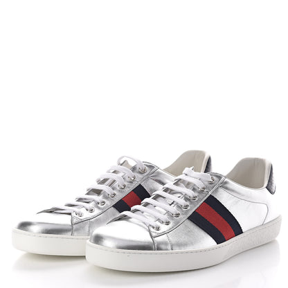 Gucci Metallic Nappa Silk Ayers Mens Ace Web Sneakers 11 Silver 3 of 8