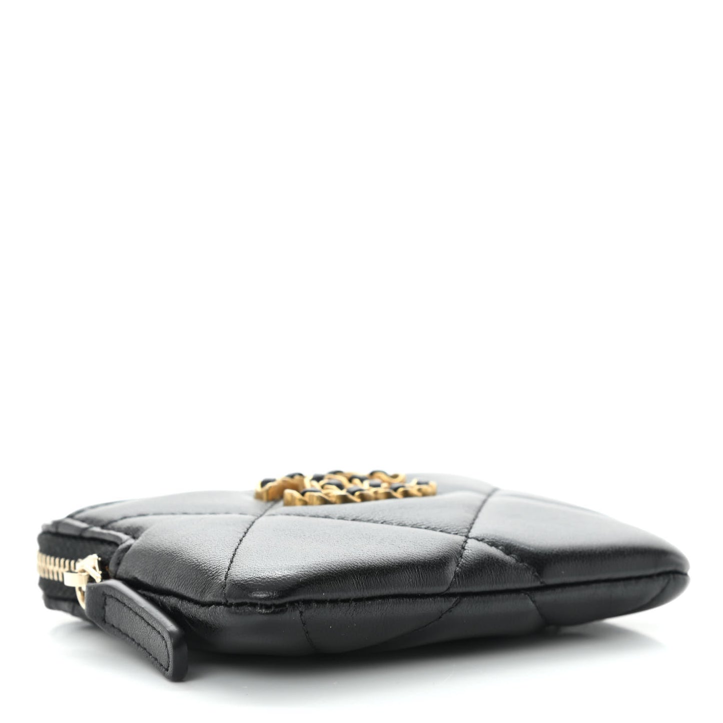 Lambskin Quilted Chanel 19 Zip Card Holder Wallet Black