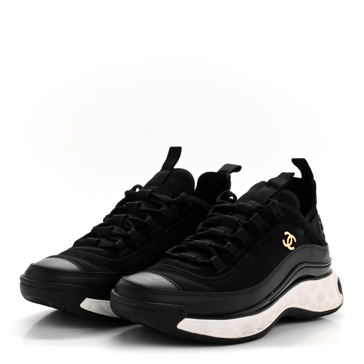 Chanel Velvet Calfskin Mixed Fibers CC Sneakers 38 Black 4 of 10