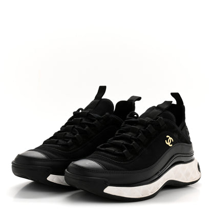 Chanel Velvet Calfskin Mixed Fibers CC Sneakers 38 Black 4 of 10