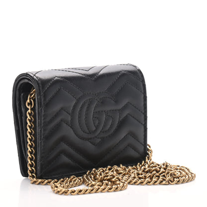 Gucci Calfskin Matelasse GG Marmont Mini Wallet On Chain Black 3 of 8