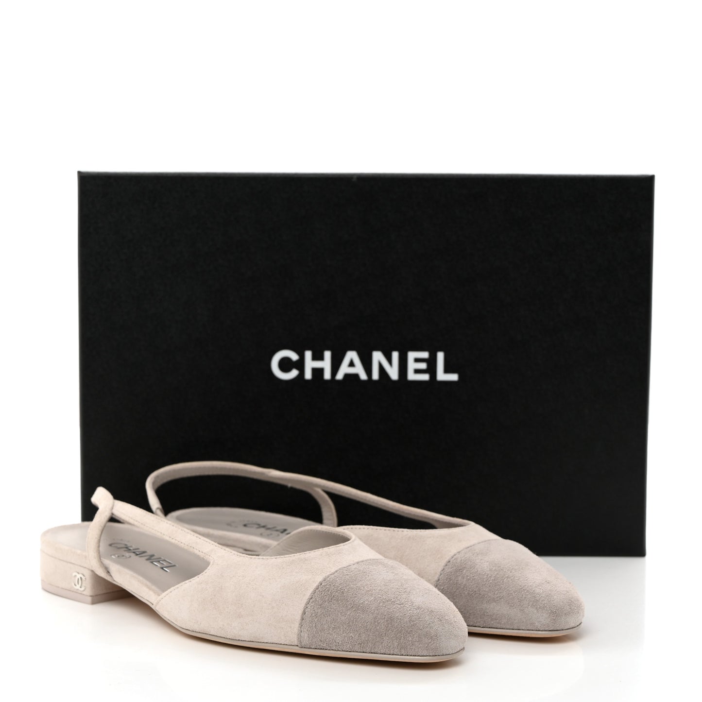 Suede Cap Toe CC Coco Slingback Pumps 38 Light Grey