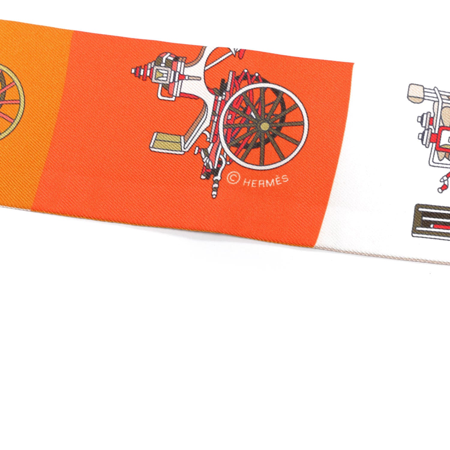 Hermes Silk Les Voitures Exquises Twilly Orange Beige Kaki 3 of 4
