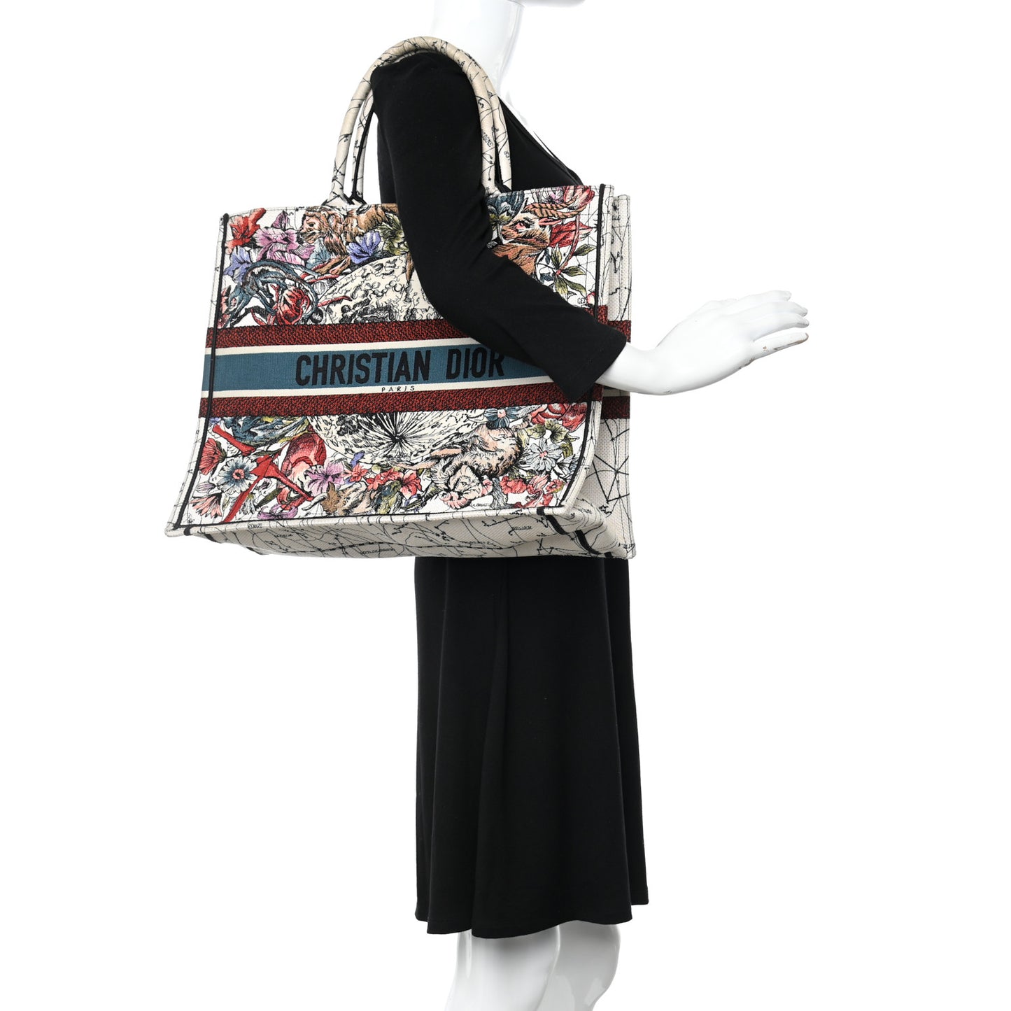 Canvas Embroidered Large Zodiac Book Tote Latte Multicolor
