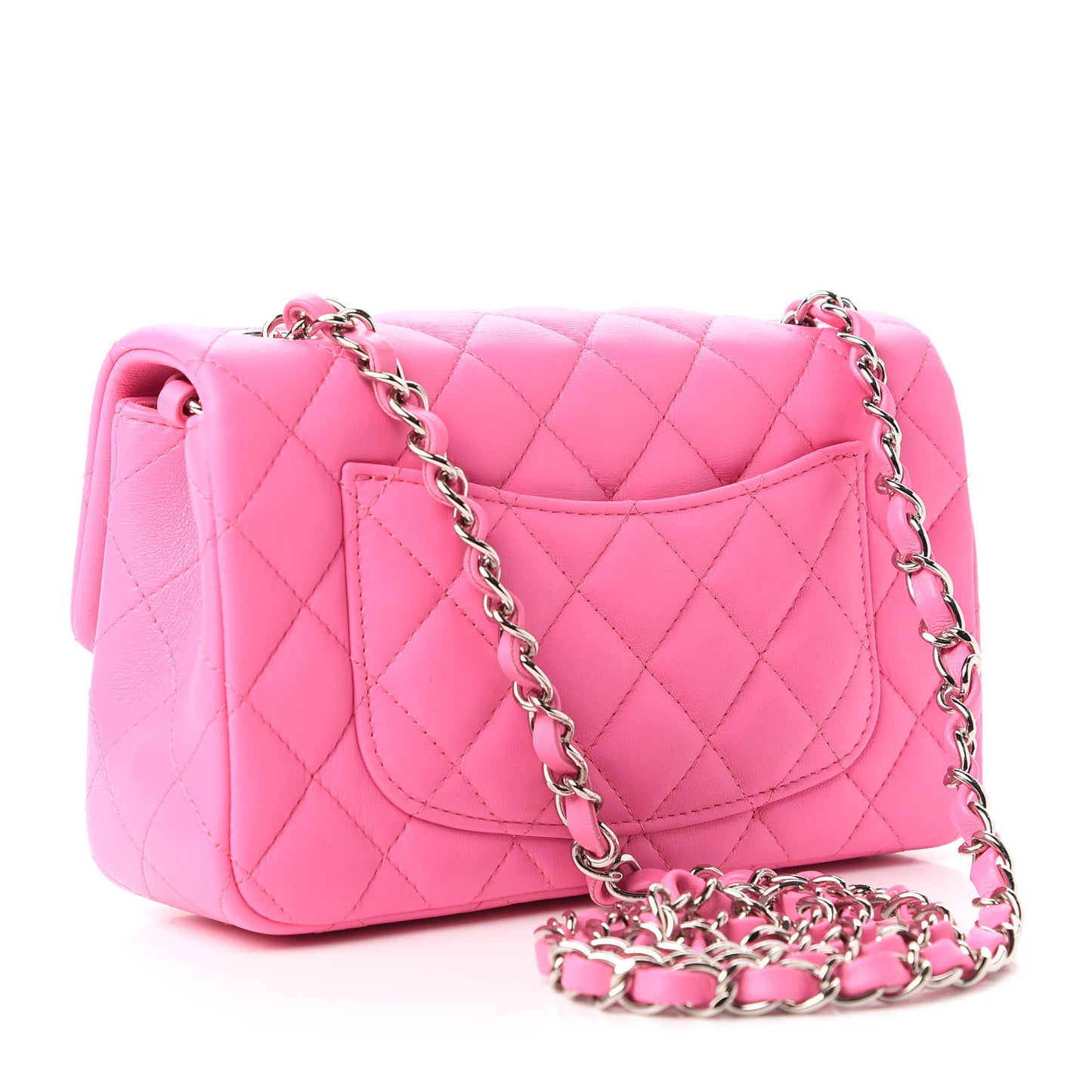 Lambskin Quilted Mini Rectangular Flap Neon Pink