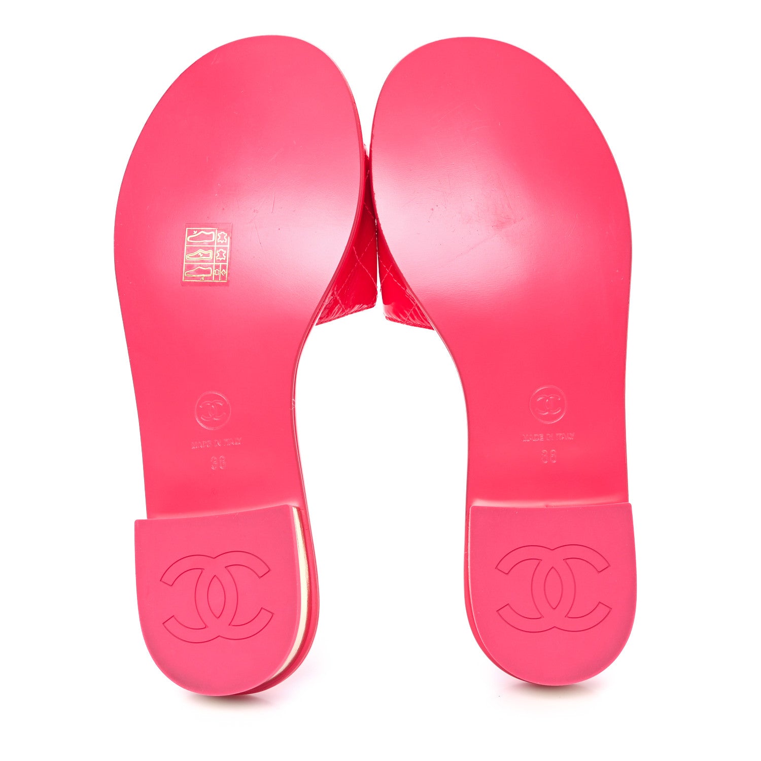 Chanel Patent Goatskin Quilted CC Sandals 38 Dark Pink 6 of 9