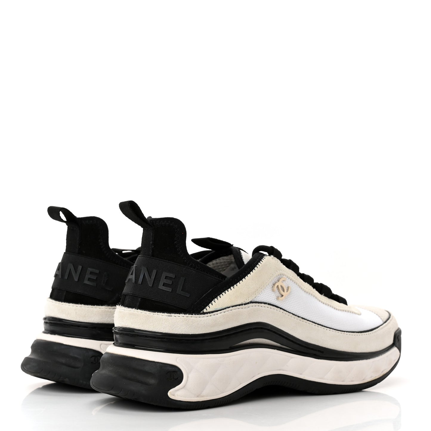 Velvet Calfskin Mixed Fibers CC Sneakers 40 White Black