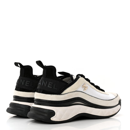 Chanel Velvet Calfskin Mixed Fibers CC Sneakers 40 White Black 4 of 13