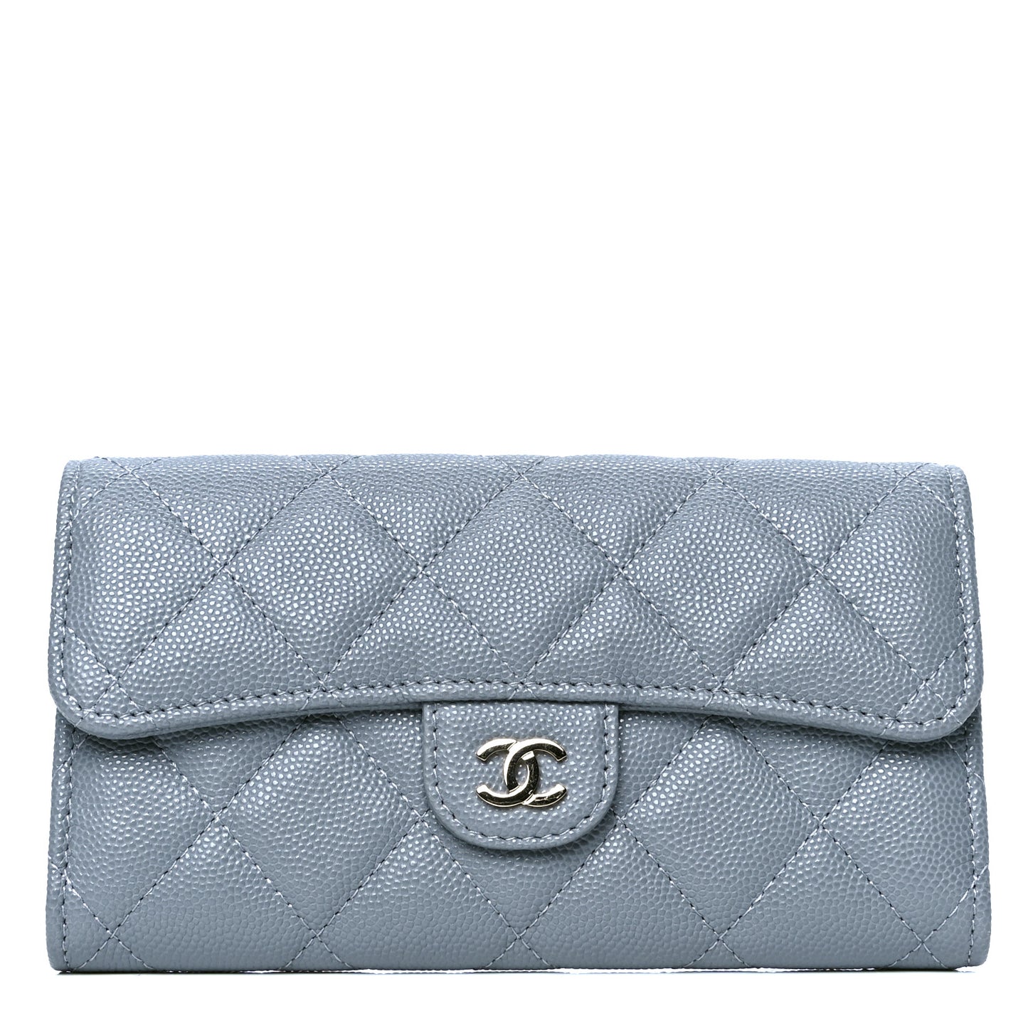 Caviar Quilted Large Flap Gusset Wallet Grey