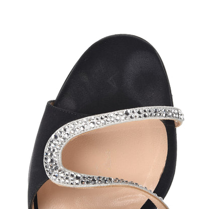 Christian Louboutin Satin Crystal Slingback Sandals 39 Black 11 of 13