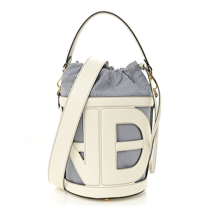Fendi Nylon Vitello King Logo Step Out Bucket Bag White Rice Mirto 1 of 10