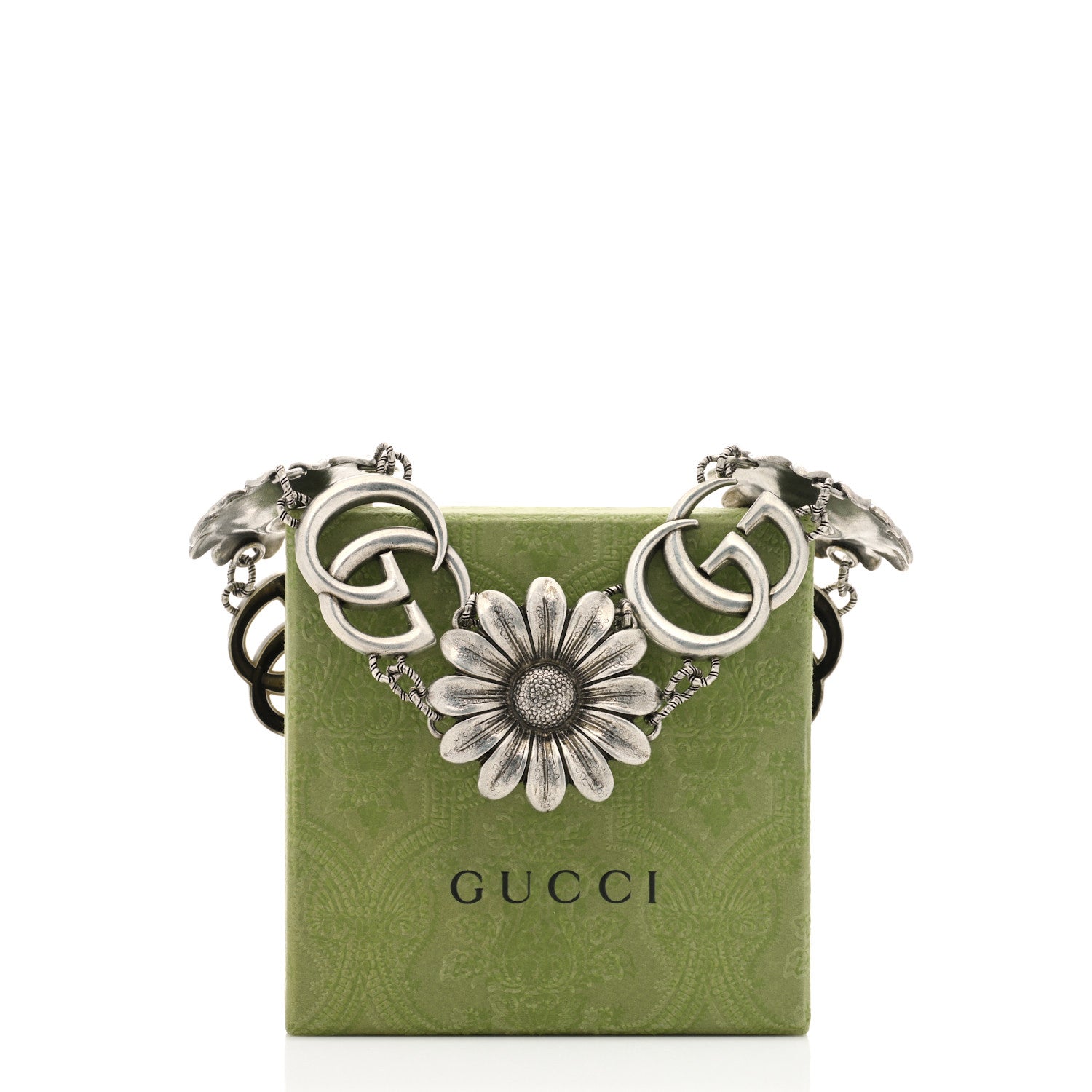 Gucci Sterling Silver Double G Flower Statement Necklace 5 of 5
