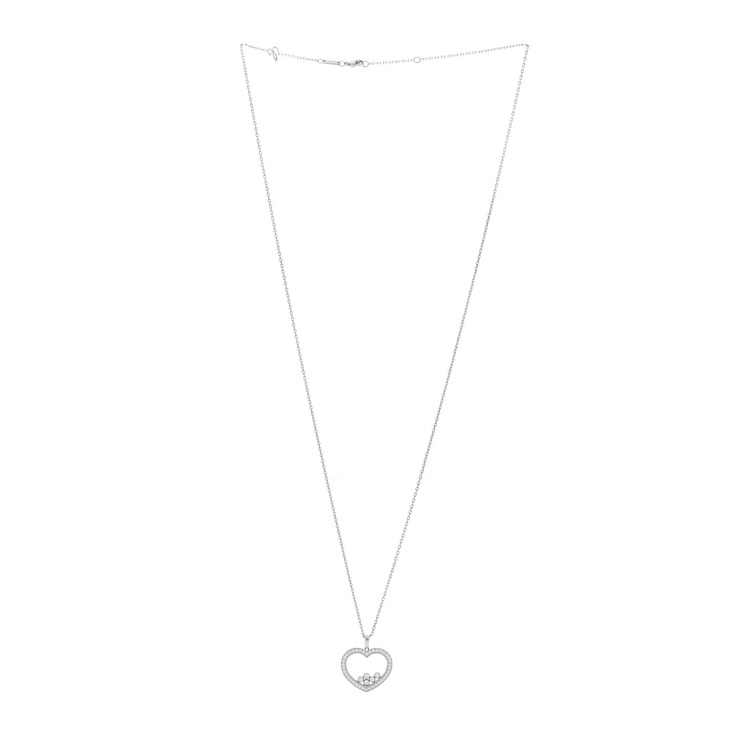 18K White Gold Happy Diamonds Icons Paved Heart Pendant Necklace