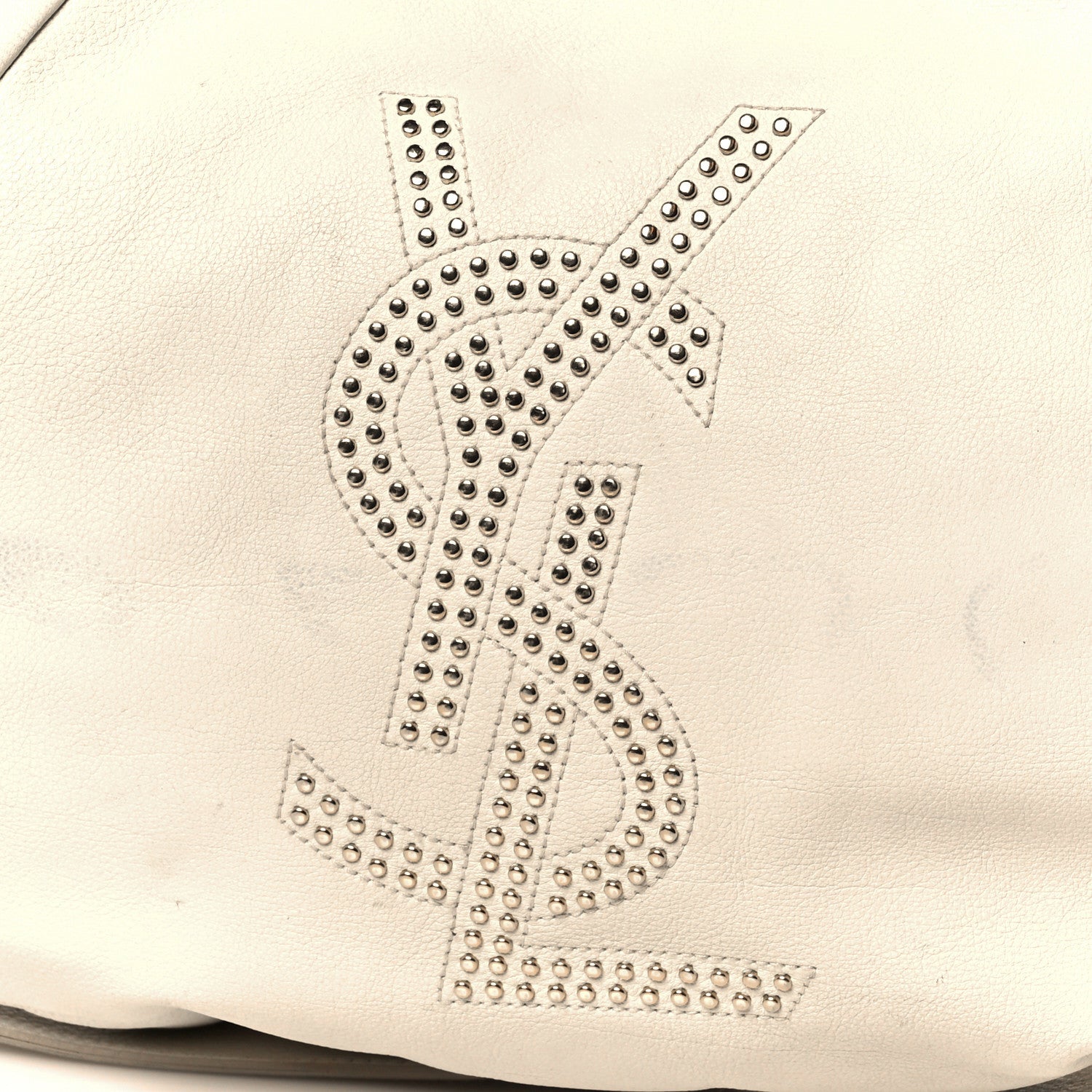 Saint Laurent Calfskin Horn Studded Logo Mombasa Hobo White 7 of 9