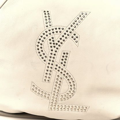 Saint Laurent Calfskin Horn Studded Logo Mombasa Hobo White 7 of 9