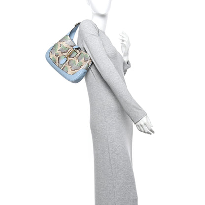 Gucci Snakeskin Ostrich Calfskin Small Jackie 1961 Hobo Blue Multicolor 2 of 10