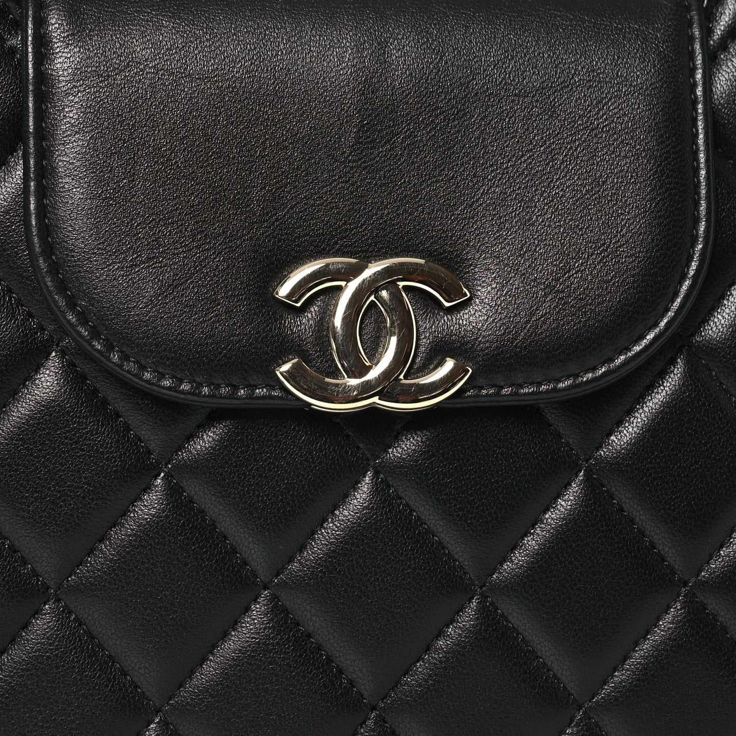 Lambskin Quilted CC Pouch Wristlet Black
