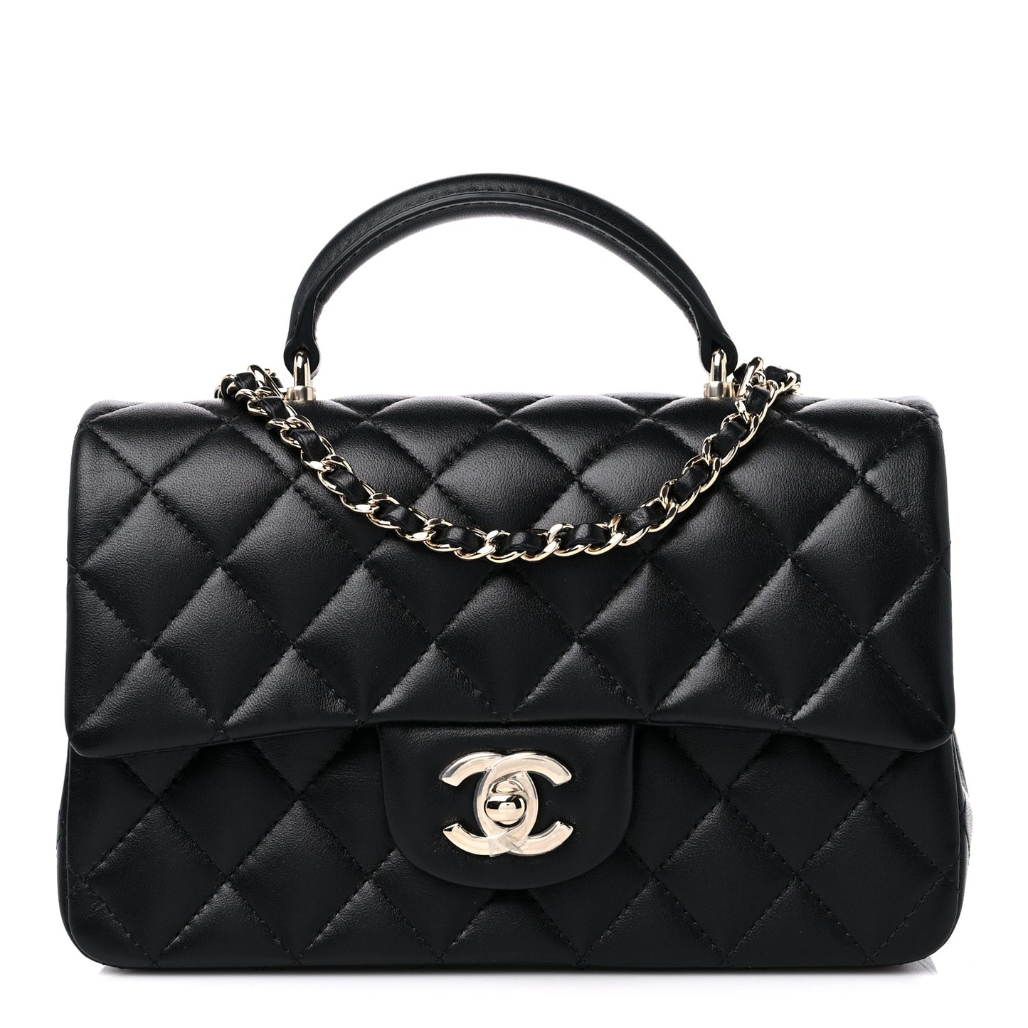 Lambskin Quilted Mini Top Handle Rectangular Flap Black