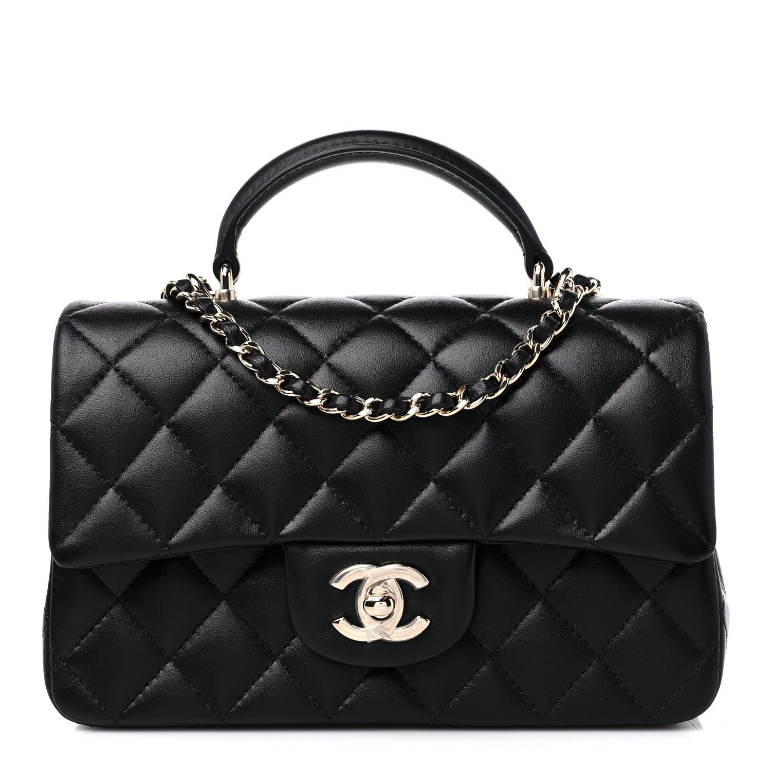 Chanel Lambskin Quilted Mini Top Handle Rectangular Flap Black 1 of 10