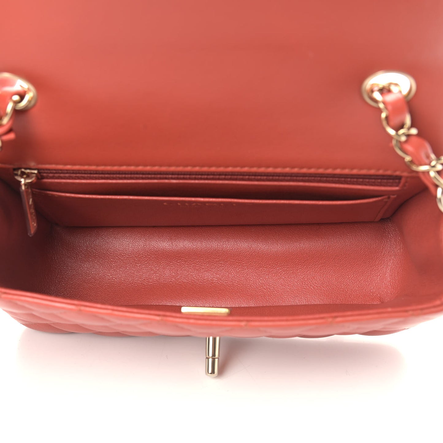 Lambskin Quilted Mini Rectangular Flap Brown
