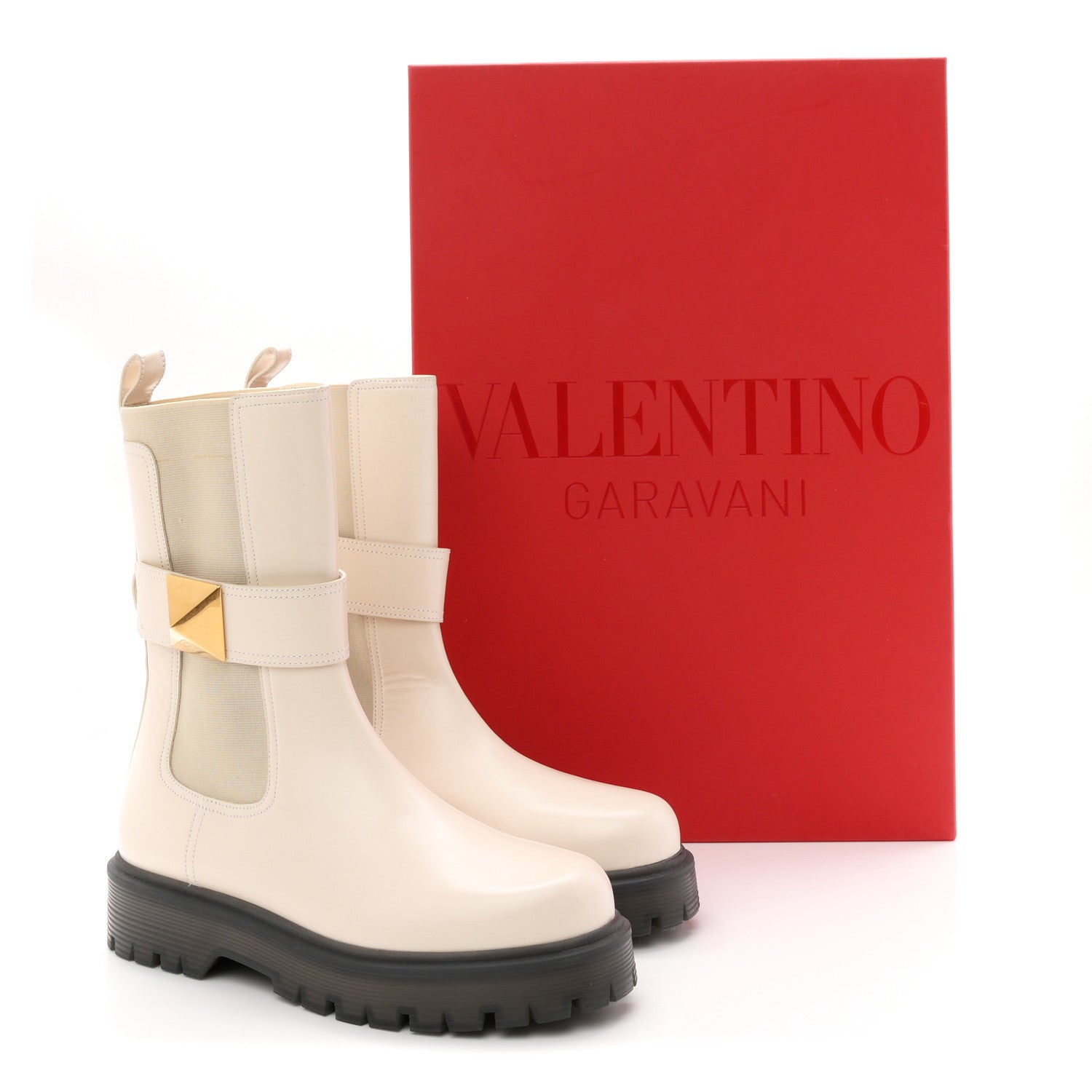 Valentino Garavani Calfskin One Stud Beatle 45mm Boots 41 Light Ivory 11 of 11