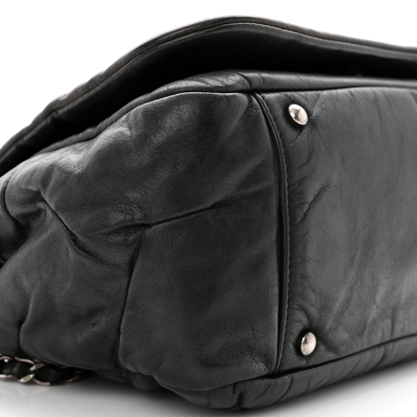 Iridescent Calfskin Glint Accordion Flap Black