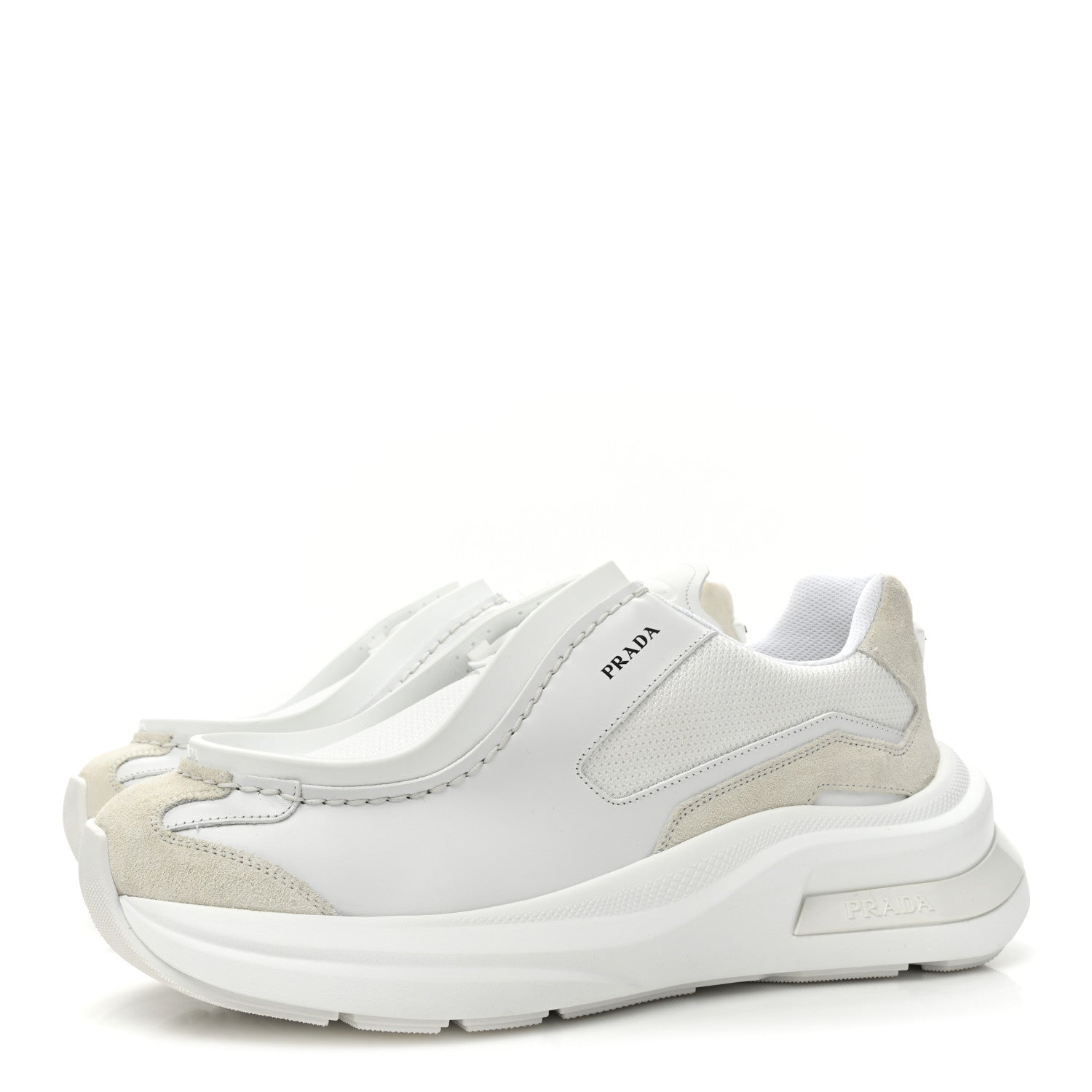 Prada Spazzolato Rois Bike Fabric Mens Sneakers 10 White 3 of 11