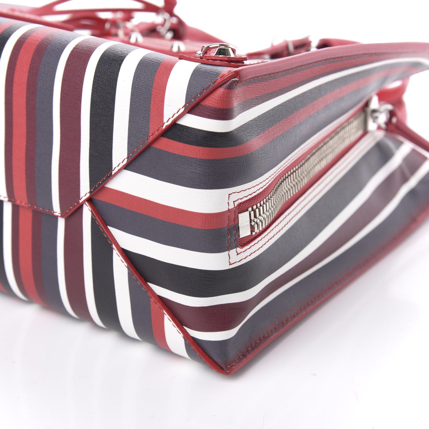 Veau Striped Papier B4 Zip Around Tote Variante Rouge