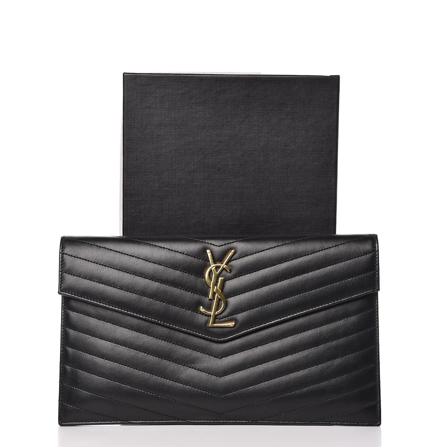 Saint Laurent Calfskin Matelasse Chevron Monogram Uptown Clutch Black 10 of 10