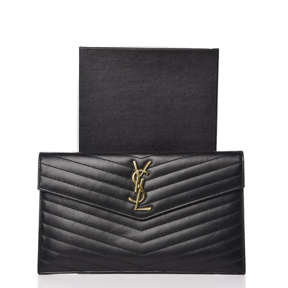 Saint Laurent Calfskin Matelasse Chevron Monogram Uptown Clutch Black 10 of 10