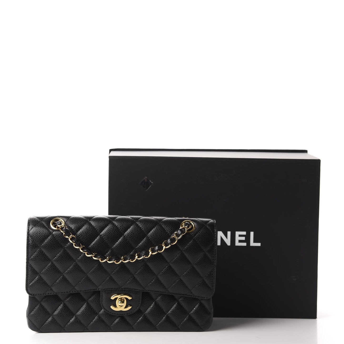 Caviar Quilted Medium Double Flap Black