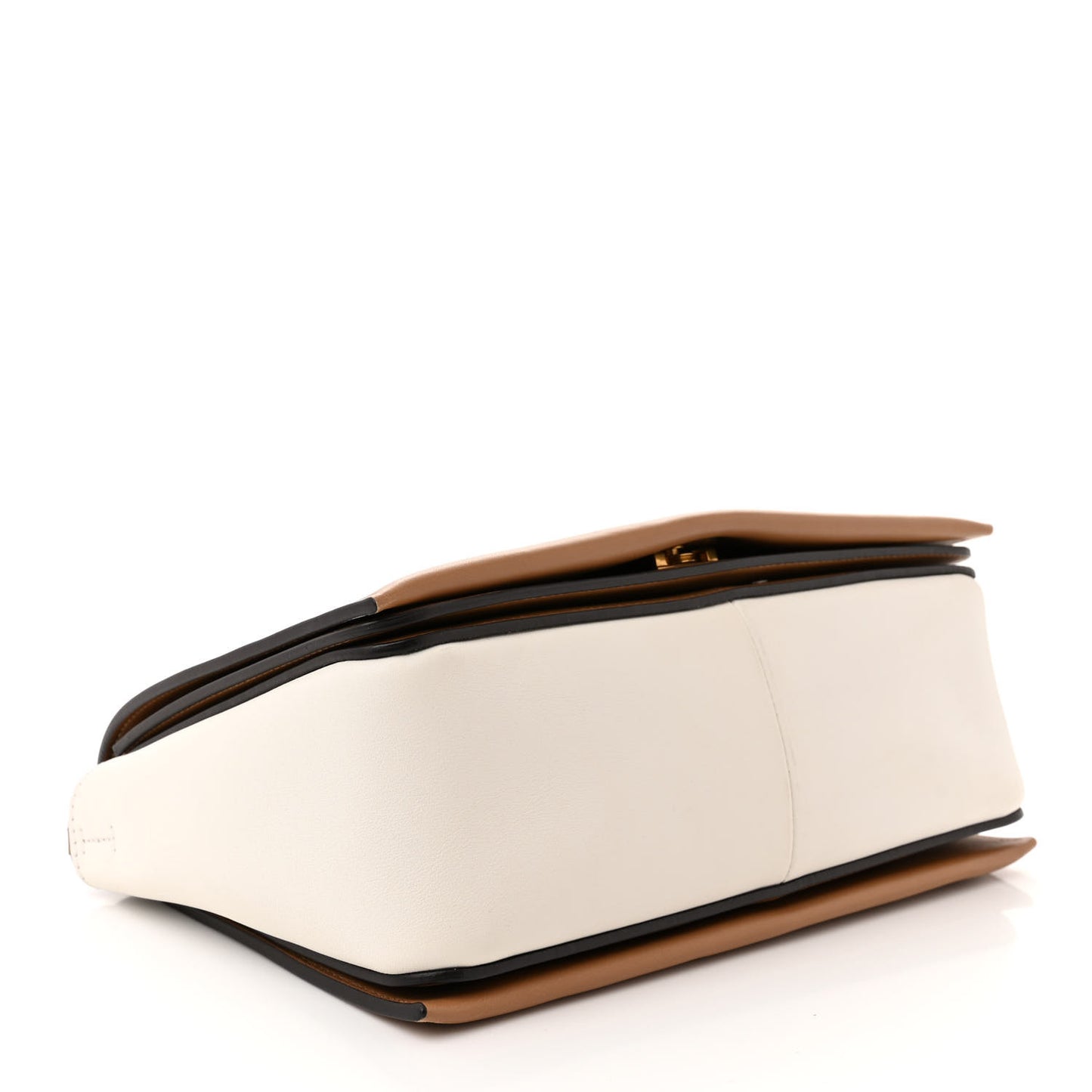 Shiny Smooth Calfskin Medium Frame Shoulder Bag Tan Optic White