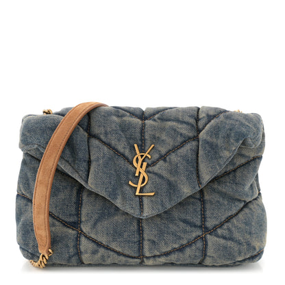 Saint Laurent Denim Quilted Toy Loulou Puffer Monogram Chain Satchel Blue Cinnamon 1 of 11