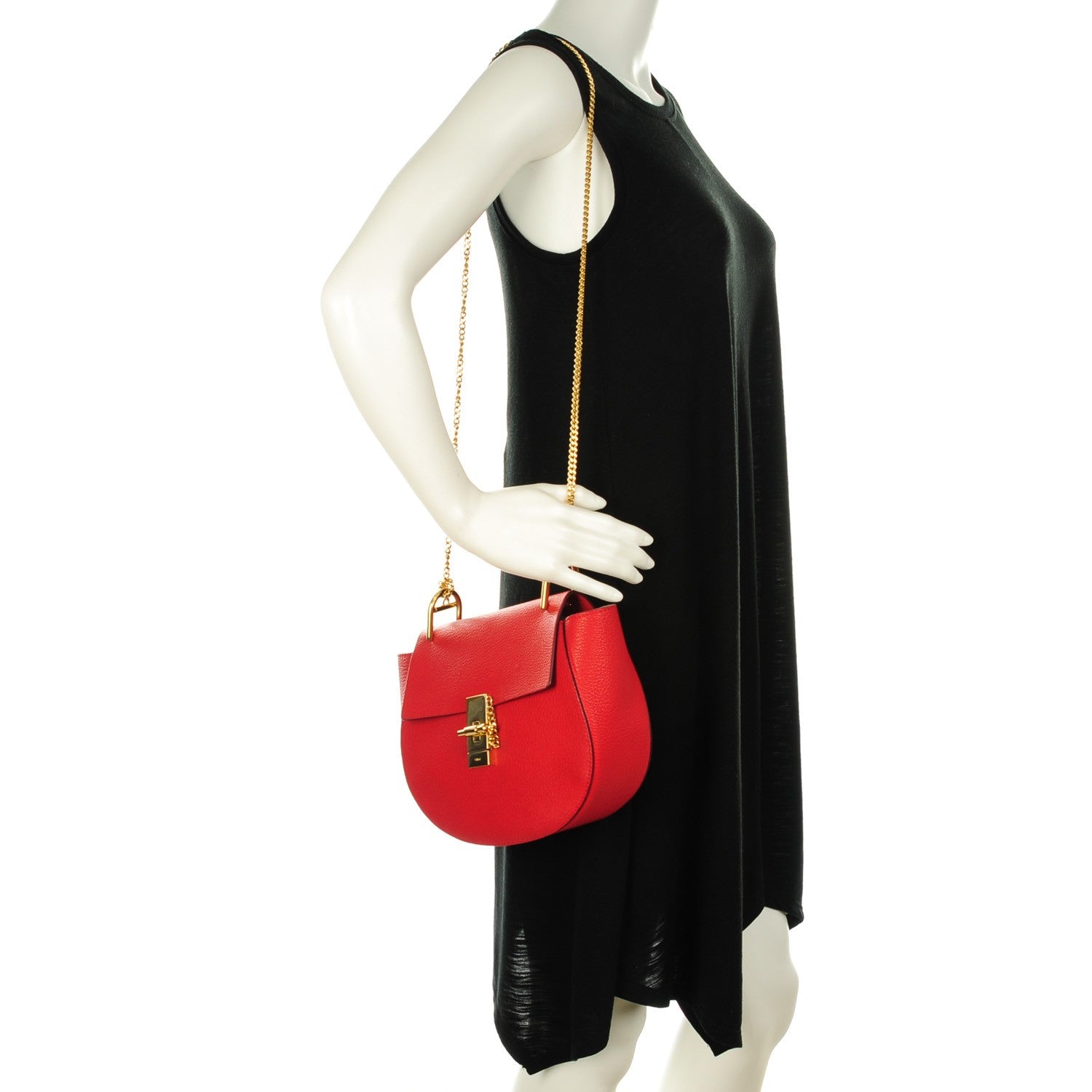 Chloe Grained Lambskin Medium Drew Shoulder Bag Plaid Red 3 of 9