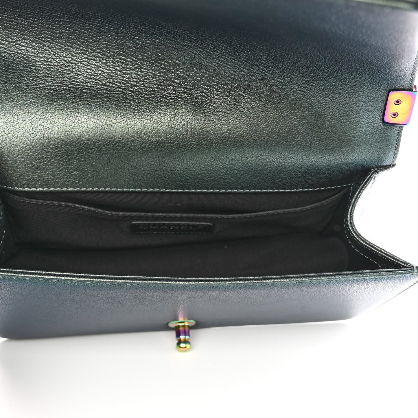 Iridescent Goatskin Quilted Medium Boy Flap Green